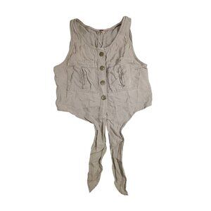 Free People Crop‎ Top XS Army Green Tie Front Linen Blend